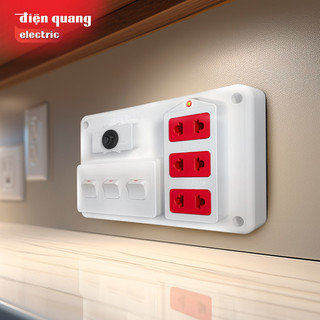 Bảng điện nổi ( Taplo) Điện Quang ĐQ FEP 32W 03S (màu trắng, 3 lỗ 2 chấu, 3 công tắc)
