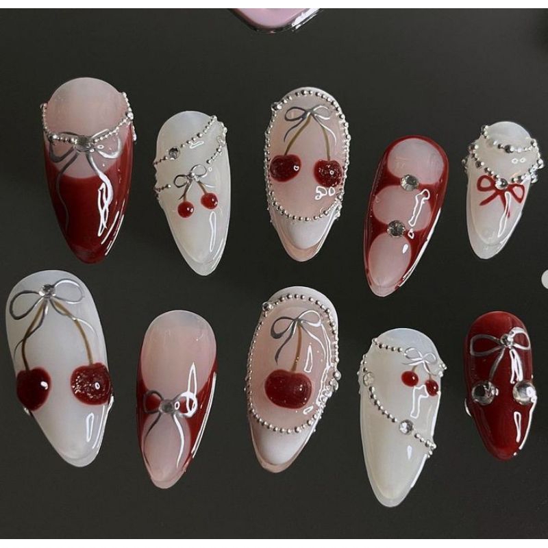 móng giả_nail box móng thiết kế cherry đỏ