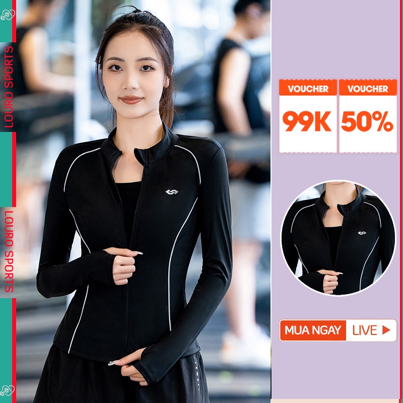 Áo khoác nữ thể thao tay dài Louro AKL2, phối viền cực đẹp, phom slimfit phù hợp tập gym, yoga, thể thao ngoài trời | BigBuy360 - bigbuy360.vn