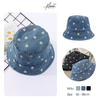 Mũ/ nón bucket jean thêu hoa