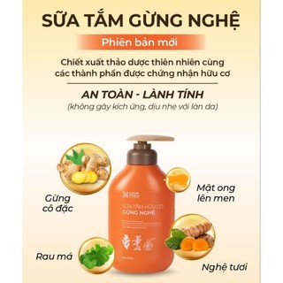 Sữa Tắm Thảo Dược Hữu Cơ Gừng Nghệ Cỏ Cây Hoa Lá 500g-TẠM BIỆT MỤN LƯNG