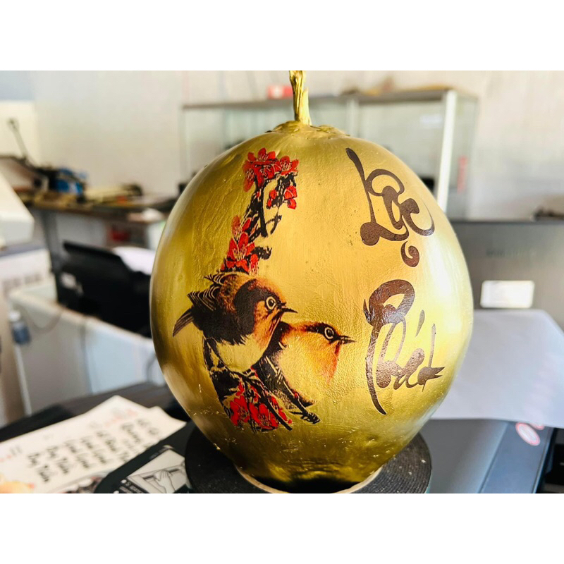 1 cặp dừa dát vàng thư pháp
