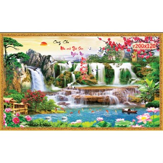  Tranh dán tường 3d sơn thủy hữu tình,trang trí phòng khách nhận in theo kích thước 