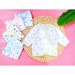 Áo sơ sinh dài tay cotton cao cấp khuy chéo họa tiết dễ thương cho bé. Áo sơ sinh cài chéo cho bé trai bé gái