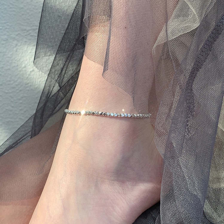 Lắc chân bạc s925 thương hiệu AROCH JEWELRY họa tiết vuông khối hộp