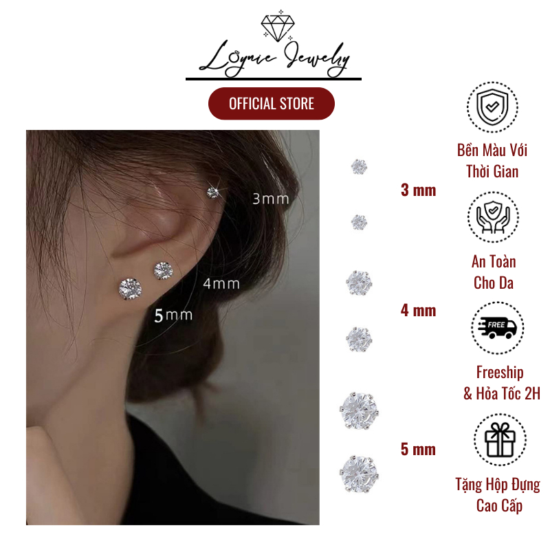 [HOẢ TỐC 1H] Khuyên tai bạc nữ S925 mặt nụ đá lấp lánh Loynie Jewelry, bông tai bạc Ý 925 thanh lịch
