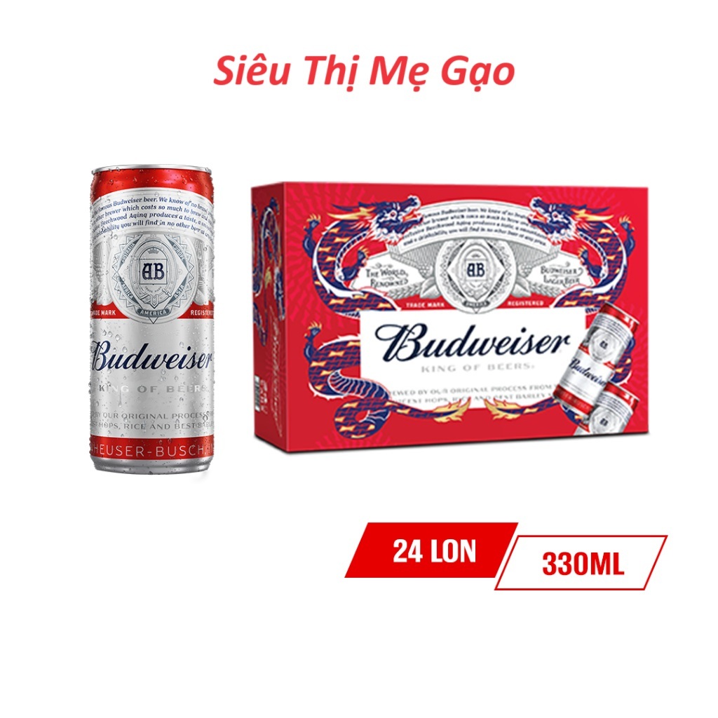 Thùng 24 Lon Bia Budweiser Sleek Can Chính Hãng (330ml/ lon) - Phiên Bản Tết 2024