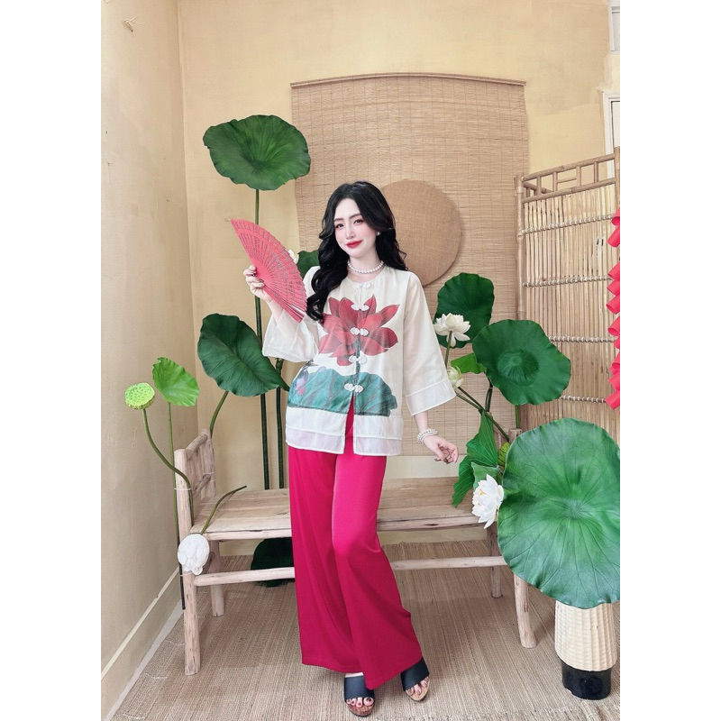 Sét lam hoa sen phối nút cổ tàu cực đẹp