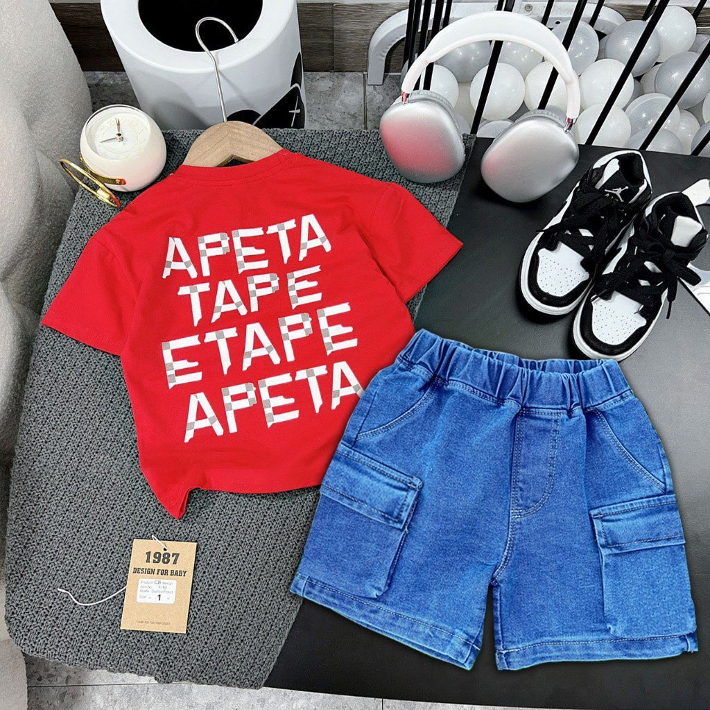 Set bộ bé trai cực đẹp, áo vải tốt, quần jean mát, thoải mái - Bộ chữ T - SU004