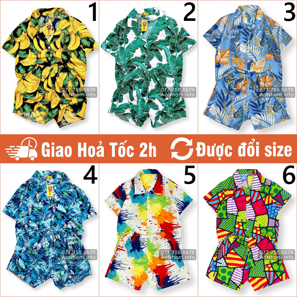 Bộ Đi Biển Hoạ Tiết Trái Chuối Lá Cây Chất Vải Mềm Mịn Mát #DB