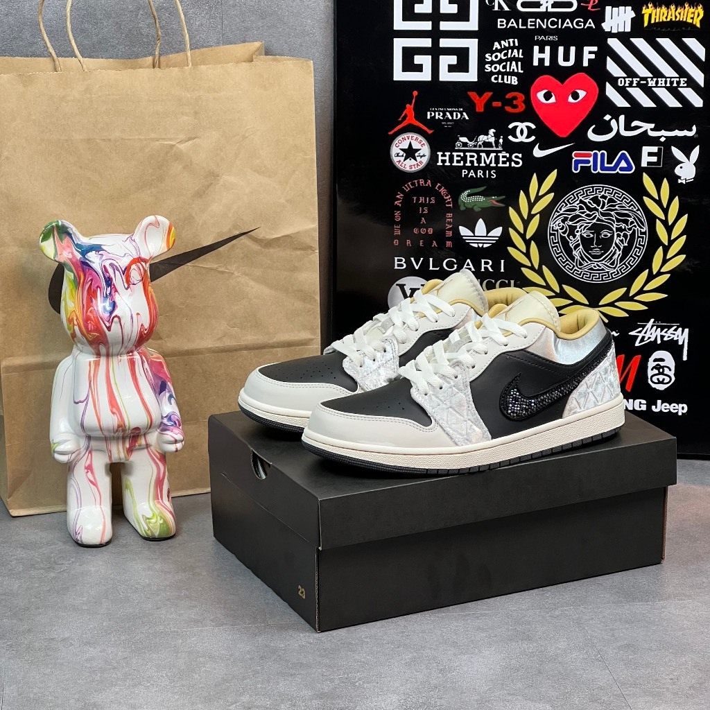 Giày thể thao Jordan 1 Low Beaded swoosh, Giày JD1 vạch đính đá