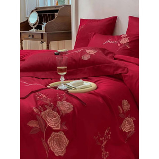 Set Chăn Ga Gối Lụa 100s Thêu “ Hoa Hồng “ (set 4 món)