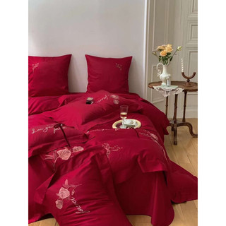 Set Chăn Ga Gối Lụa 100s Thêu “ Hoa Hồng “ (set 4 món)