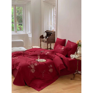 Set Chăn Ga Gối Lụa 100s Thêu “ Hoa Hồng “ (set 4 món)