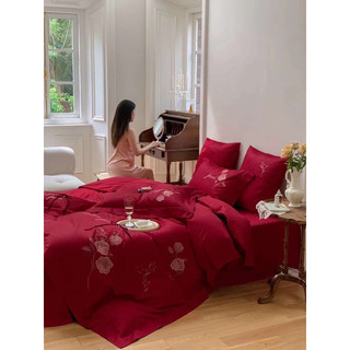 Set Chăn Ga Gối Lụa 100s Thêu “ Hoa Hồng “ (set 4 món)
