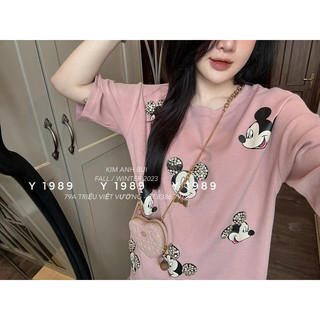 Áo phông nữ giấu quần hồng babi đính mickey đá bling loại 1KAB