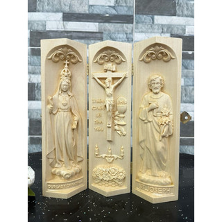 Bộ bàn thờ công giáo 20cm : Đức mẹ Fatima- thiên chúa là tình yêu- Thánh Giuse