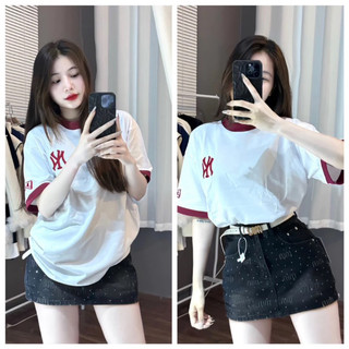 Áo Thun Tay Lỡ Cotton Khô Thêu Chữ Nờ Y phối viền bo cổ tay Unisex Oversize - Bảo Ngọc Boutique