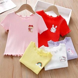 Áo thun cộc tay bé gái, áo phông ngắn tay tăm lạnh bánh bèo