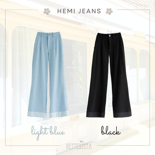 Quần bò co giãn dáng rộng màu xanh và đen - Hemi Jeans Betterista