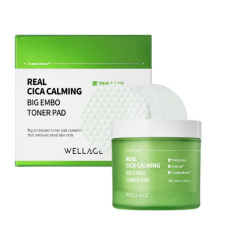 Toner Wellage Pad Real Cica Calming Big Embo Dưỡng Ẩm, Làm Dịu Da 160ml / 70 Pads