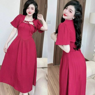 Đầm bigsize 2 món 50-90kg chất liệu đũi xốp gồm 1 váy 2 dây bo chun và 1 khoác cột dây kiểu dáng xinh xắn