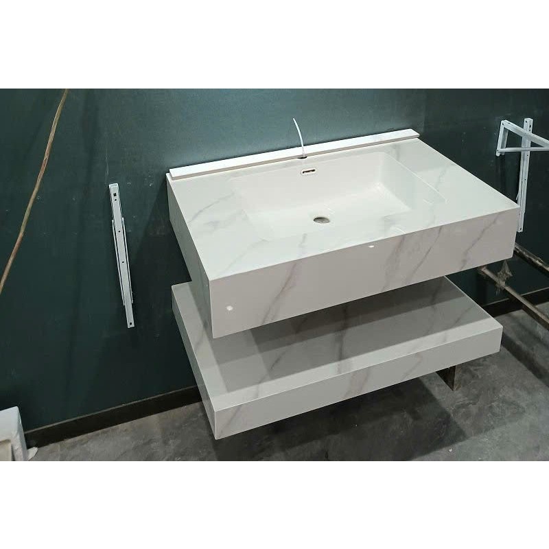 Bàn Đá Tràn Viền Chậu Lavabo Rửa Mặt Kèm Bàn Đá Âm 2 Tầng Chống Trầy Chống Thấm Không Gương, Không V