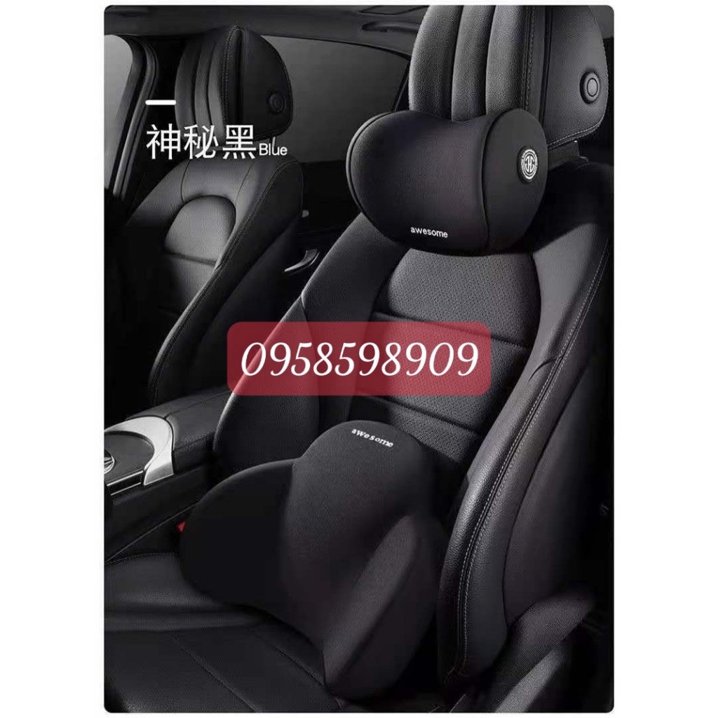 Bộ Tựa Đầu Tựa Lưng AWESOME Cao Su Non Nguyên Khối - Gối Tựa Đầu Tựa Lưng Trên Ô Tô Vỏ Bọc Vải