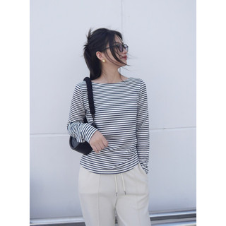 Áo thun dài tay kẻ ngang cổ thuyền chất liệu cotton da thiết kế by Meely
