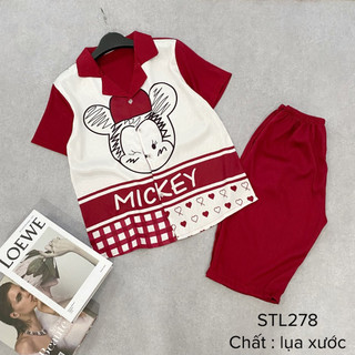 Bộ đồ ngủ pijama lửng nữ họa tiết đẹp chất lụa xước cao cấp thoáng mềm- myna pyjamas