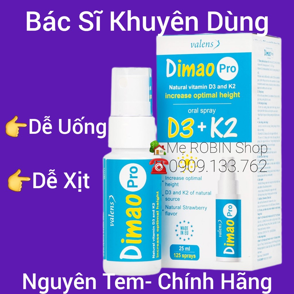 Tặng KhẩuTrang 4DVitamin D3K2 Dimao Pro,Vitamin D3K2 Chính HãngDạng xịt