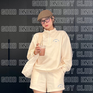 Set Bộ Nữ, Đồ Bộ Thu Đông Nữ, Áo Sweater cổ có khóa kéo Quần Short From rộng Dài Tay Chất Liệu Nỉ Cotton,màu xanh và kem