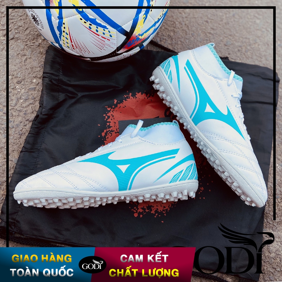 Giày đá bóng cổ cao mizuno neo cổ lọ cổ thun cao, Giày đá banh nam màu trắng sân nhân tạo đẹp giá rẻ KHÂU FULL ĐẾ, Godi