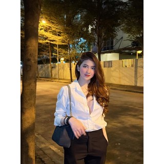 Áo sơ mi trơn dài tay túi gu nữ thời trang