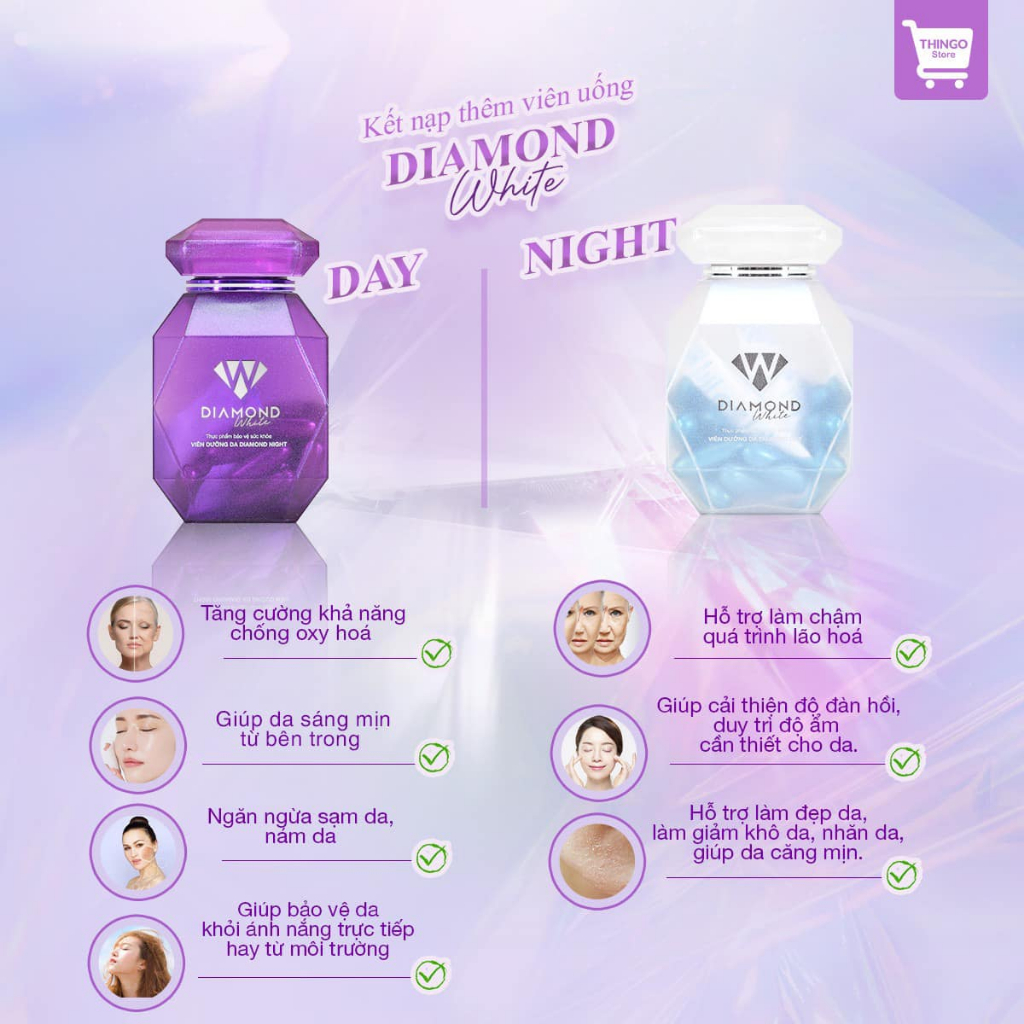 Viên uống trắng da Diamond white chính hãng, trắng da, mờ nám tàn nhang
