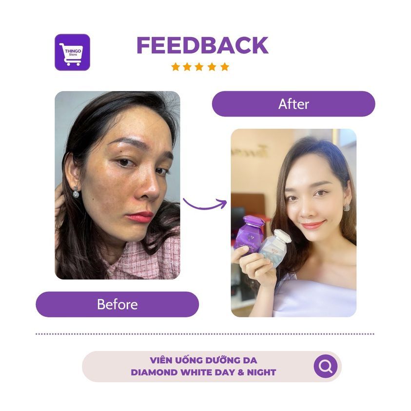 Viên uống trắng da Diamond white chính hãng, trắng da, mờ nám tàn nhang