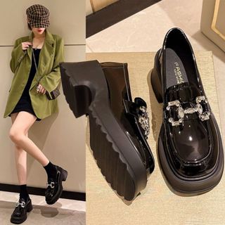  Giày oxford nữ đế cao 6cm khoá ngang đính dá phong cách sang chảnh  tiểu thư 2024 