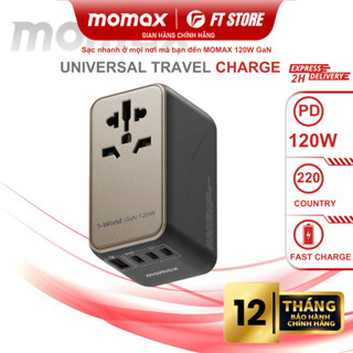 Bộ sạc du lịch Momax UA15 1-World 120W GaN 4 Ports + AC 100-250V 2500W sạc nhanh phù hợp với ổ cắm hơn 200 quốc gia
