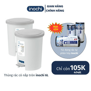 Thùng rác có nắp tròn inochi chính hãng 6L, 12L kháng khuẩn, khử mùi làm sọt rác trong văn phòng, nhà bếp, phòng ngủ