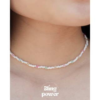 Vòng cổ hạt cườm phối màu trắng màu pastel đơn giản - BLING POWER