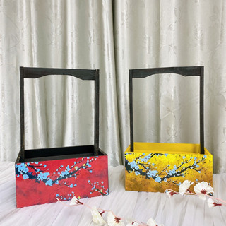 Giỏ quà khay gỗ có quai xách trang trí tết