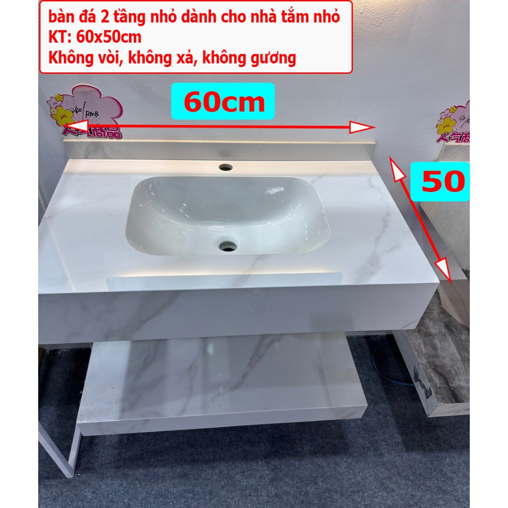 BÀN ĐÁ TRÀN VIỀN VÔ CỰC KT 60x50cmchậu lavabo rửa mặt kèm bàn đá âm 2 tầng không gương không vòi