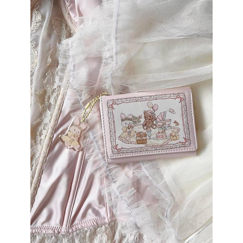 Ví hoạ tiết lolita kèm móc khoá gấu dễ thương