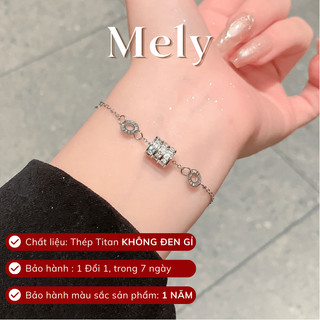 [KHÔNG ĐEN GỈ] Vòng tay Thép Titan không gỉ hình trụ đính đá phong cách hàn quốc trẻ trung tinh tế - Mely 1549