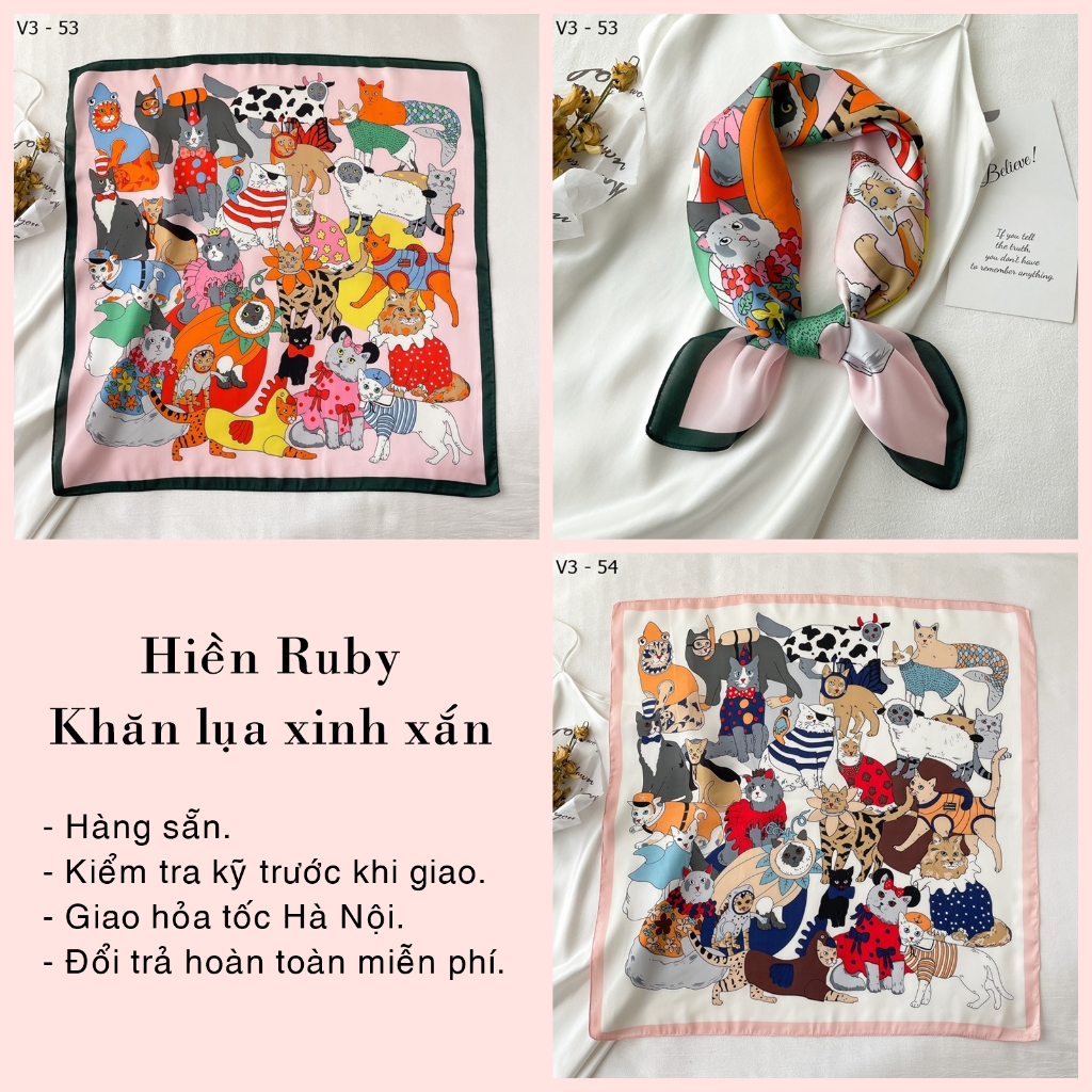 KHĂN LỤA VUÔNG 70x70 MỀM MẠI QUÀNG CỔ, BĂNG ĐÔ, TẾT TÓC ... MÃ SỐ V3 - 53, 54 -