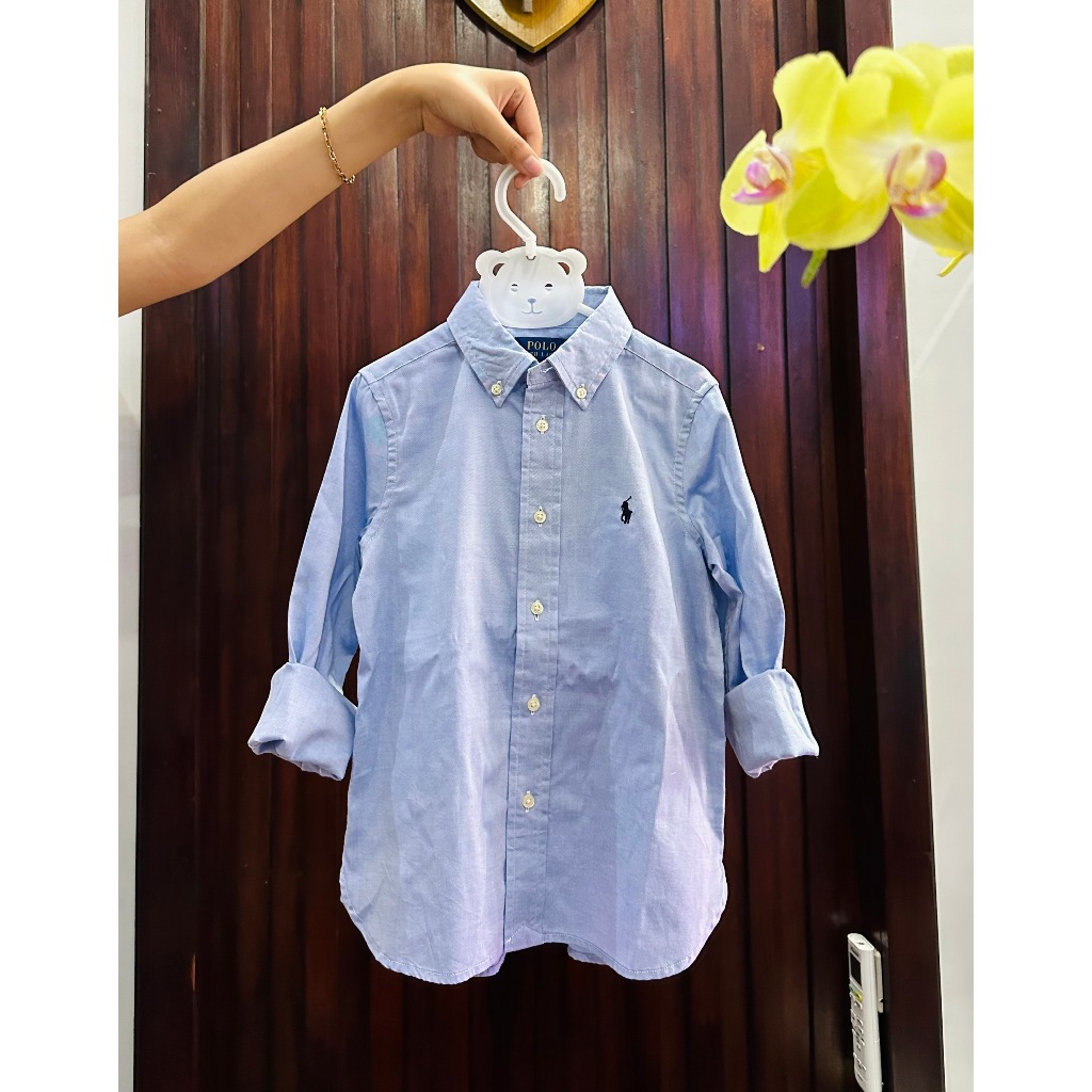 Sơ mi bé trai xanh poplin cotton /sơ mi xuất khẩu