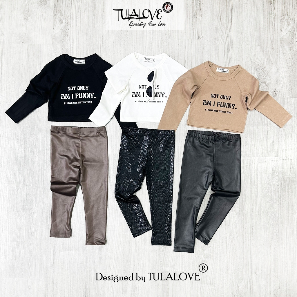 Áo Croptop Dài Tay Hình In, Quần Legging Tráng Da Bé Gái, Phối Set Tulalove