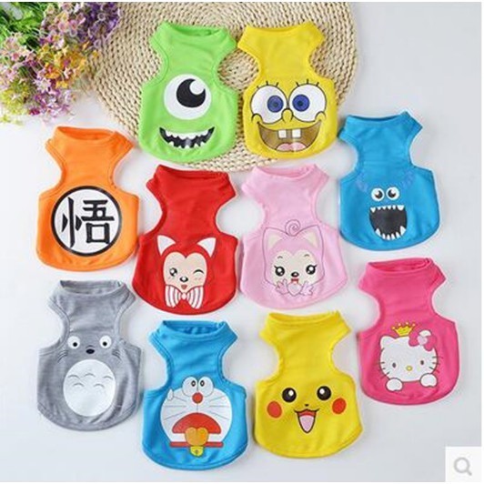 Áo cho chó mèo FARMPET kiểu dáng ba lỗ, họa tiết hoạt hình giá rẻ mùa hè chất liệu cao cấp thoáng mát cho thú cưng