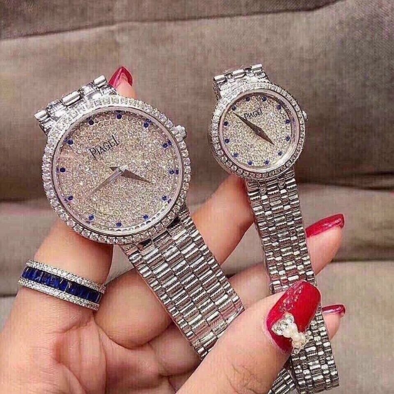 Đồng Hồ Nữ cao cấp Piaget Mặt Tròn Đính Full Đá Dây Kim Loại Siz 26,35,40mm