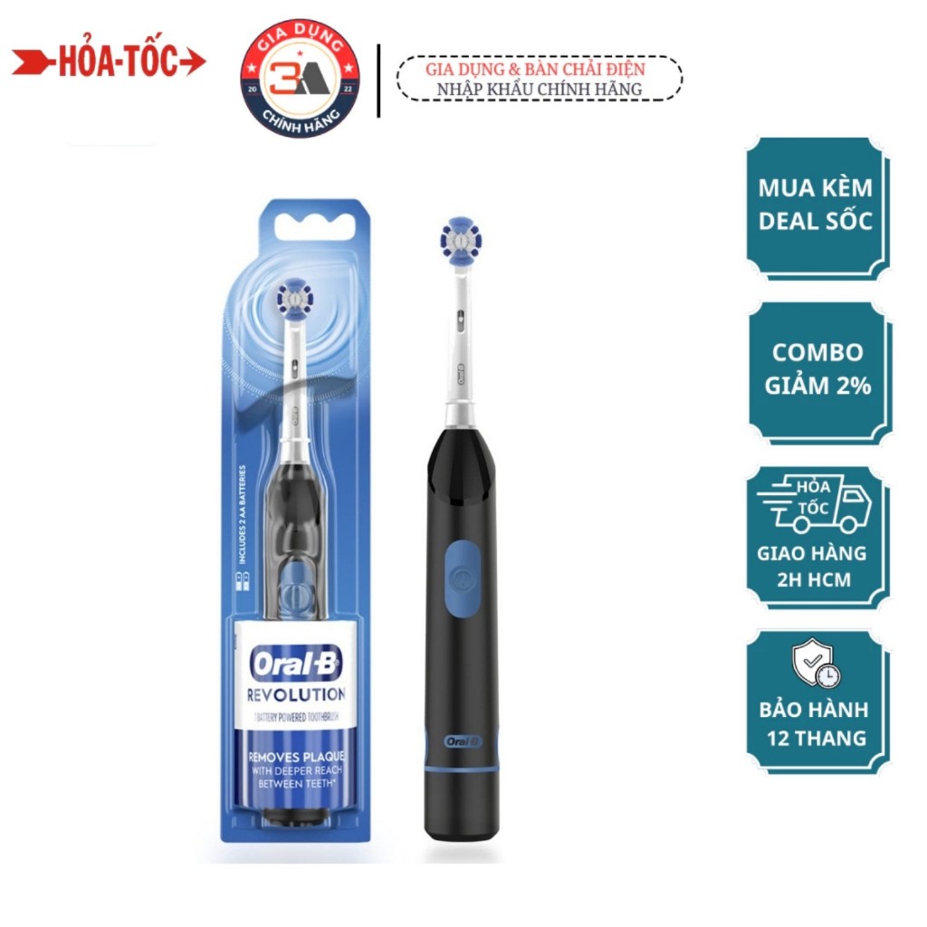 (Mẫu mới) Bàn chải đánh răng cao cấp chạy Pin Oral-B Revolution Hàng USA - Hẹn Giờ 2-Phút, Dùng Pin AA